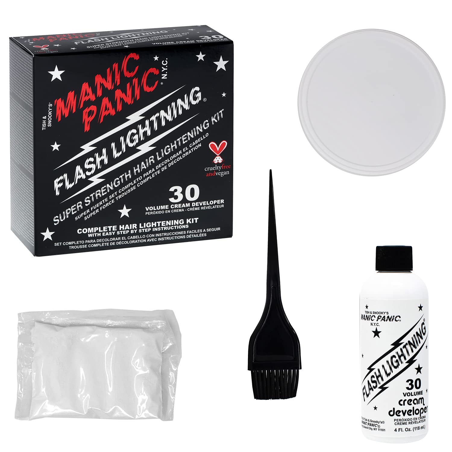 MANIC PANIC dust-free bleach powder for even lifting and cleaner mixing.