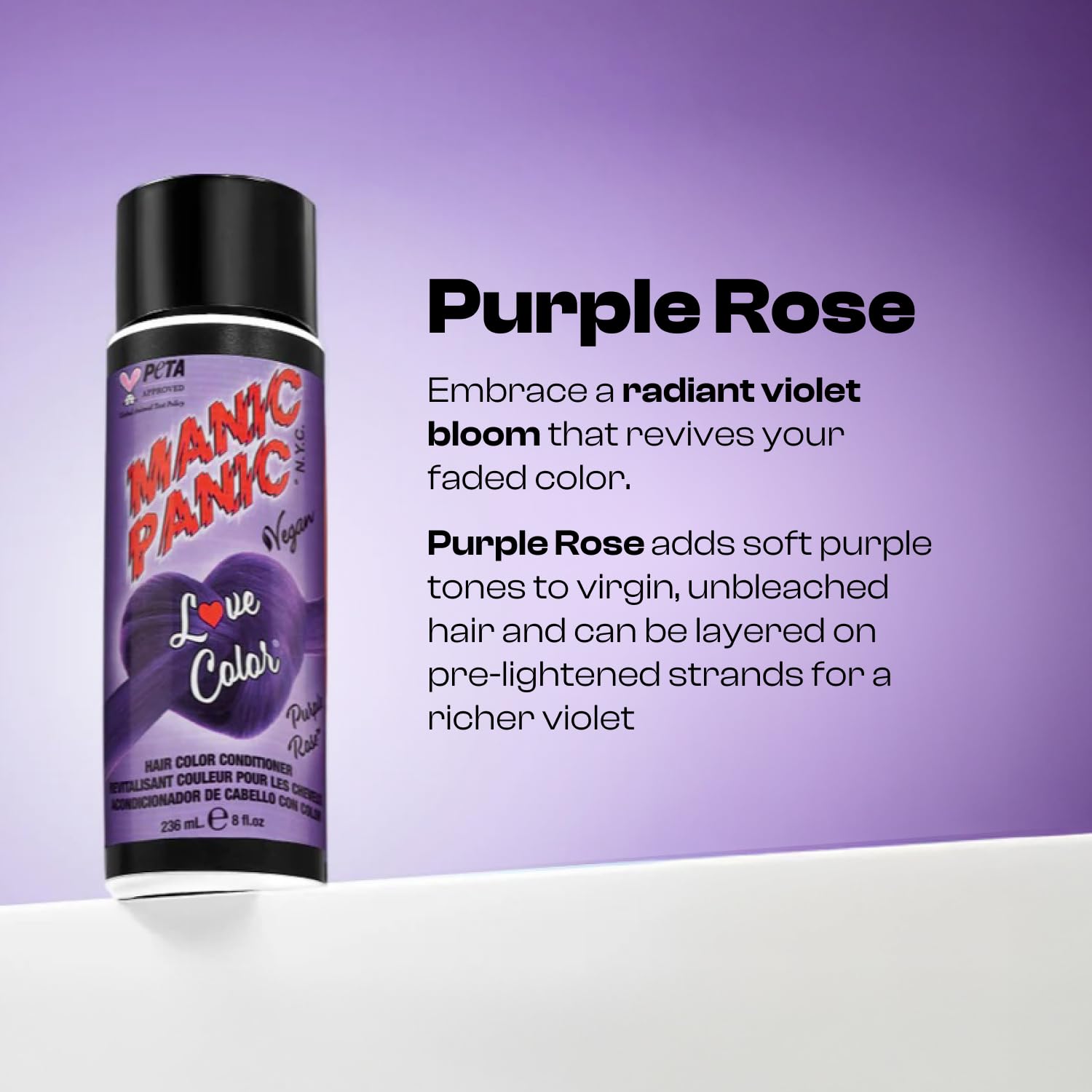 MANIC PANIC Love Color Purple Rose conditioner being applied for a quick tone boost.