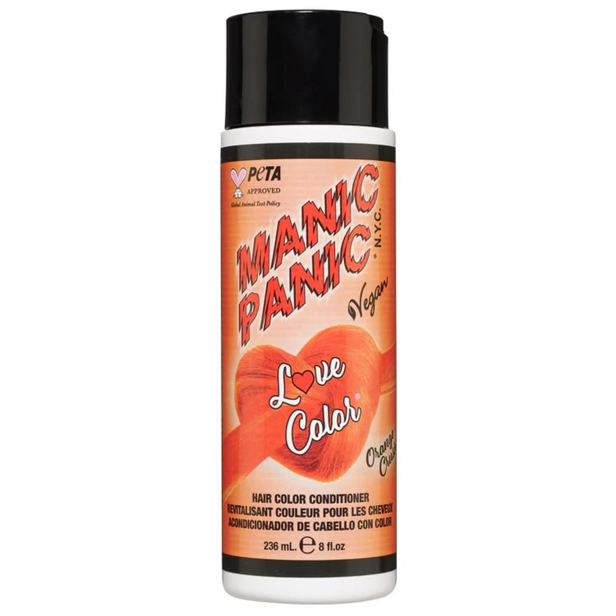 MANIC PANIC Love Color Orange Crush bottle shows vibrant color conditioning for refreshed hues