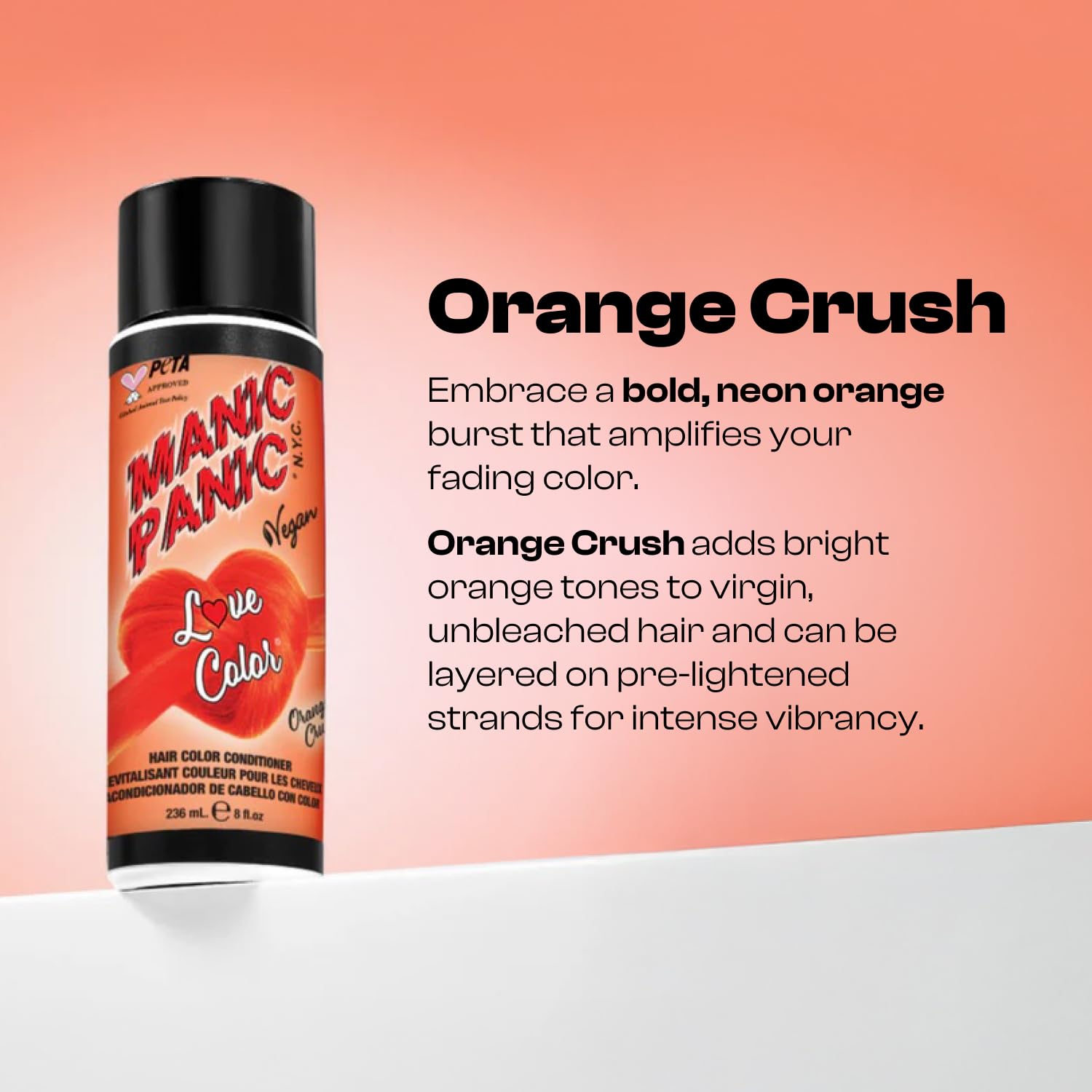MANIC PANIC Orange Crush application swatch demonstrates quick, even color deposit