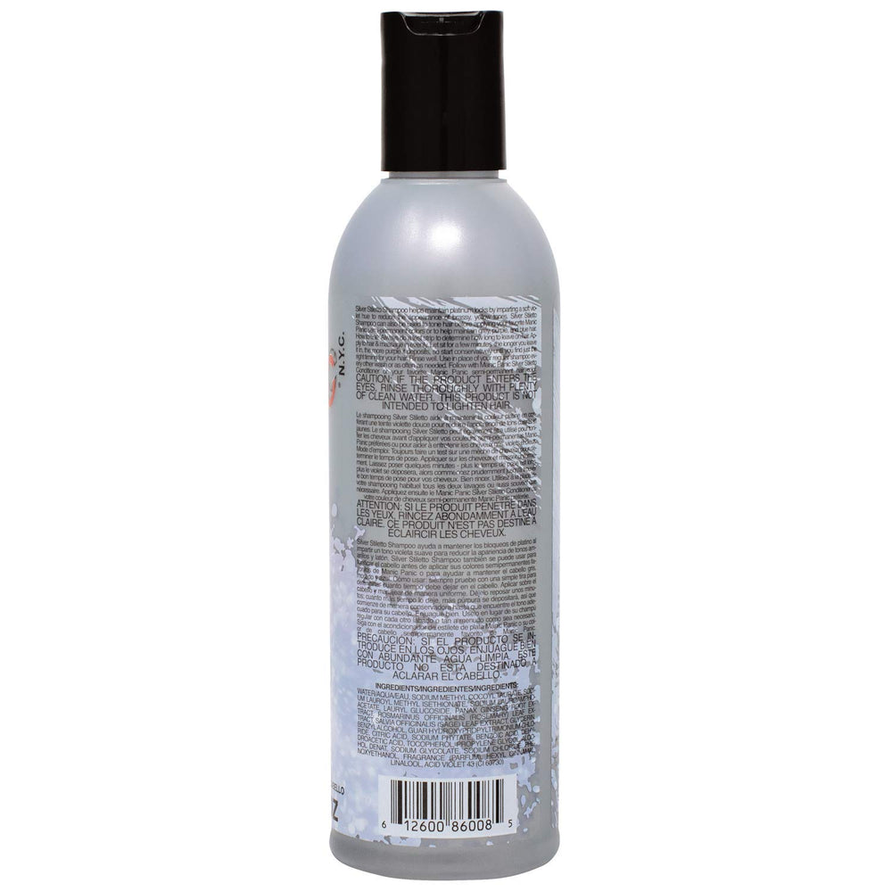 MANIC PANIC Silver Stiletto Conditioner bottle demonstrates smooth, nourished hair