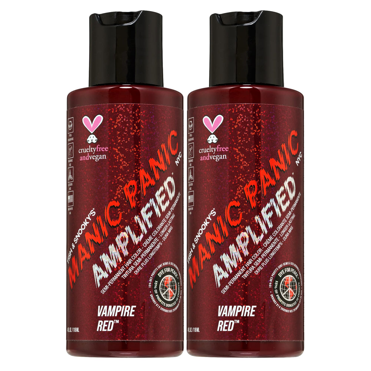 MANIC PANIC Vampire Red Amplified bottle ready for vibrant vegan color