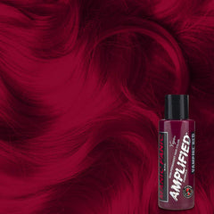 Vampire Red Amplified swatch on dark hair shows deep burgundy tones