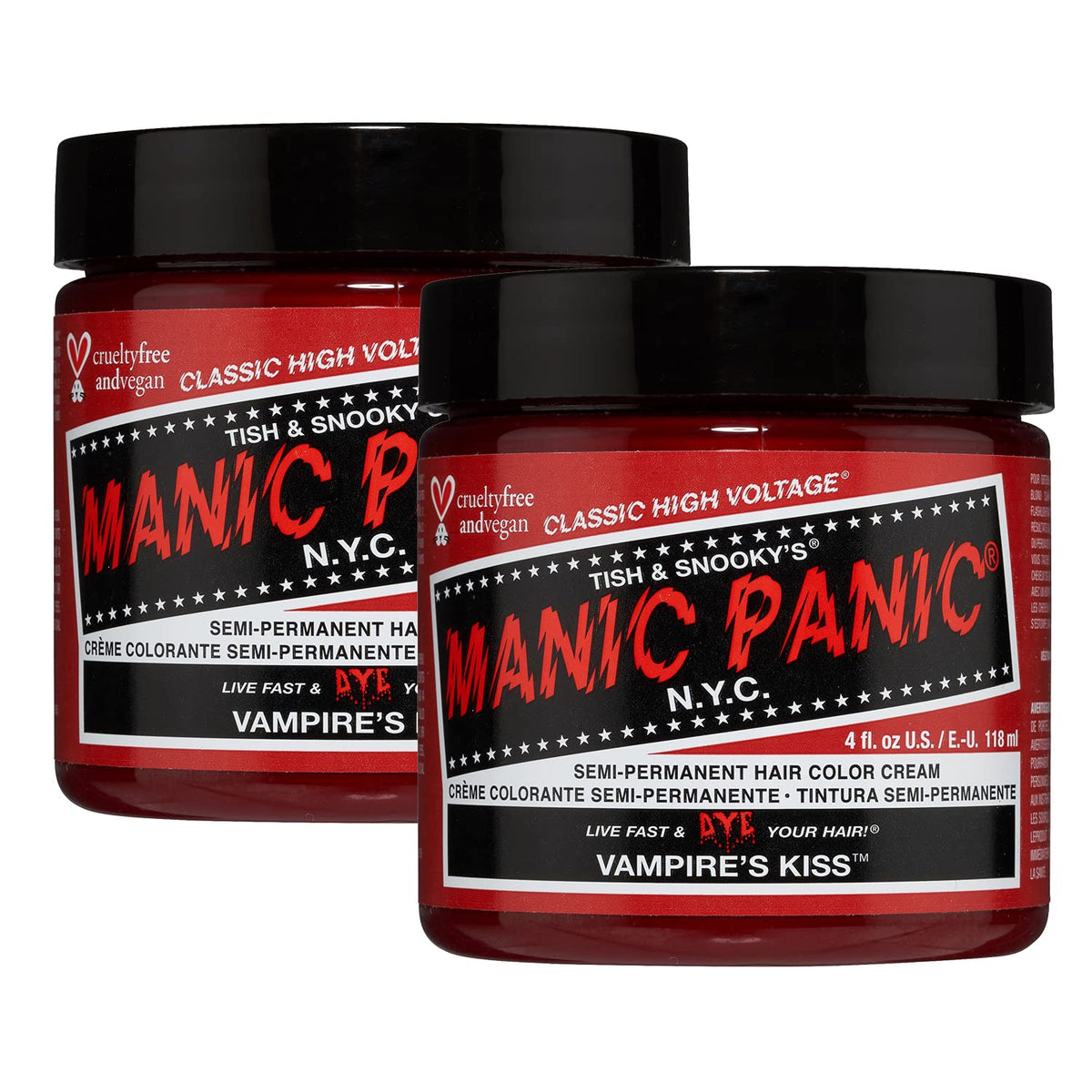 MANIC PANIC Vampire's Kiss bottle showing vibrant medium red color with long-lasting potential.