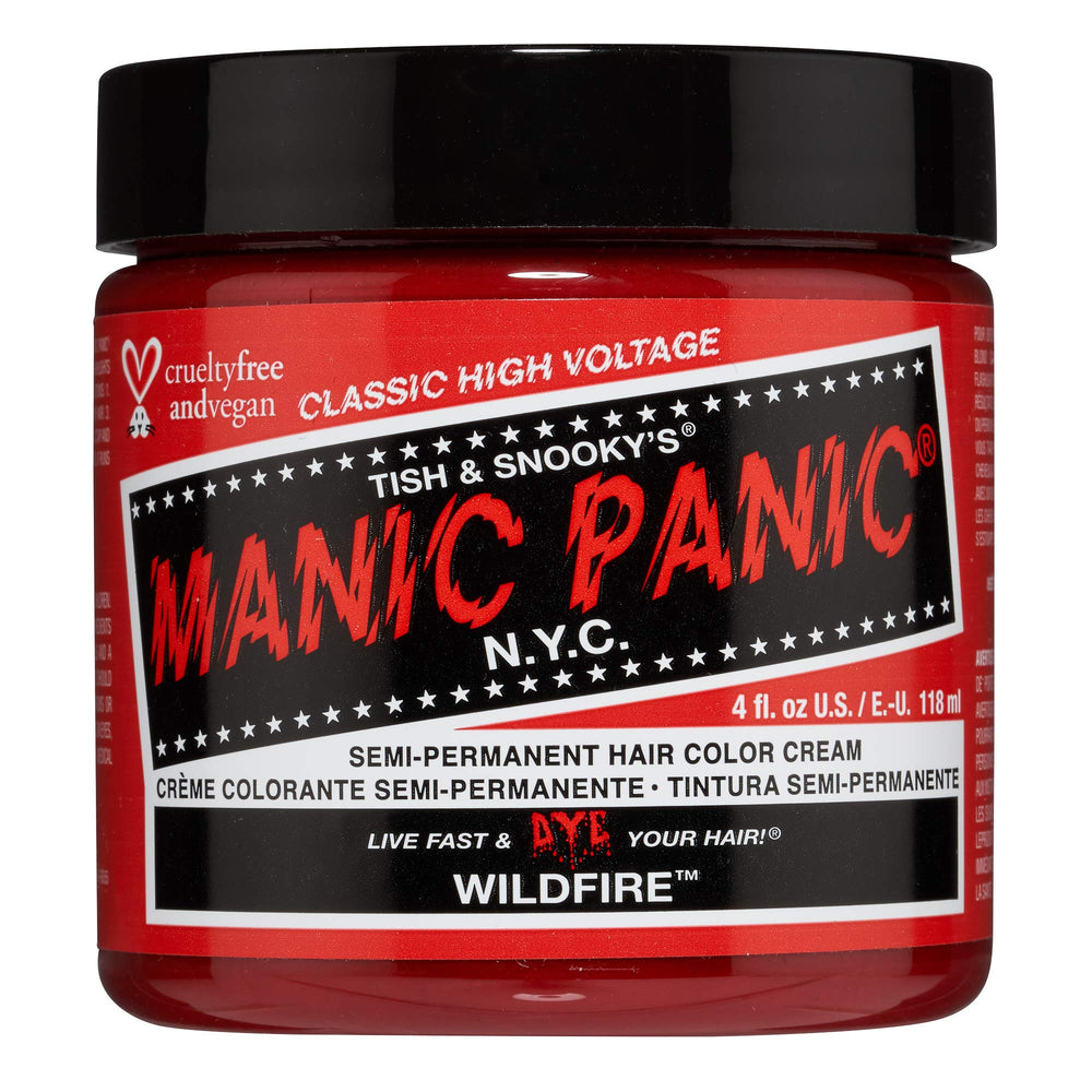 MANIC PANIC Wildfire bottle front showing bold reddish-orange shade for DIY color