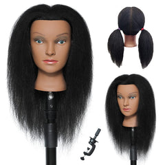 Mannequin Head with 100% real hair front view for realistic practice styling.