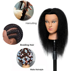 Side view shows natural scalp and dense hair for diverse styling drills.