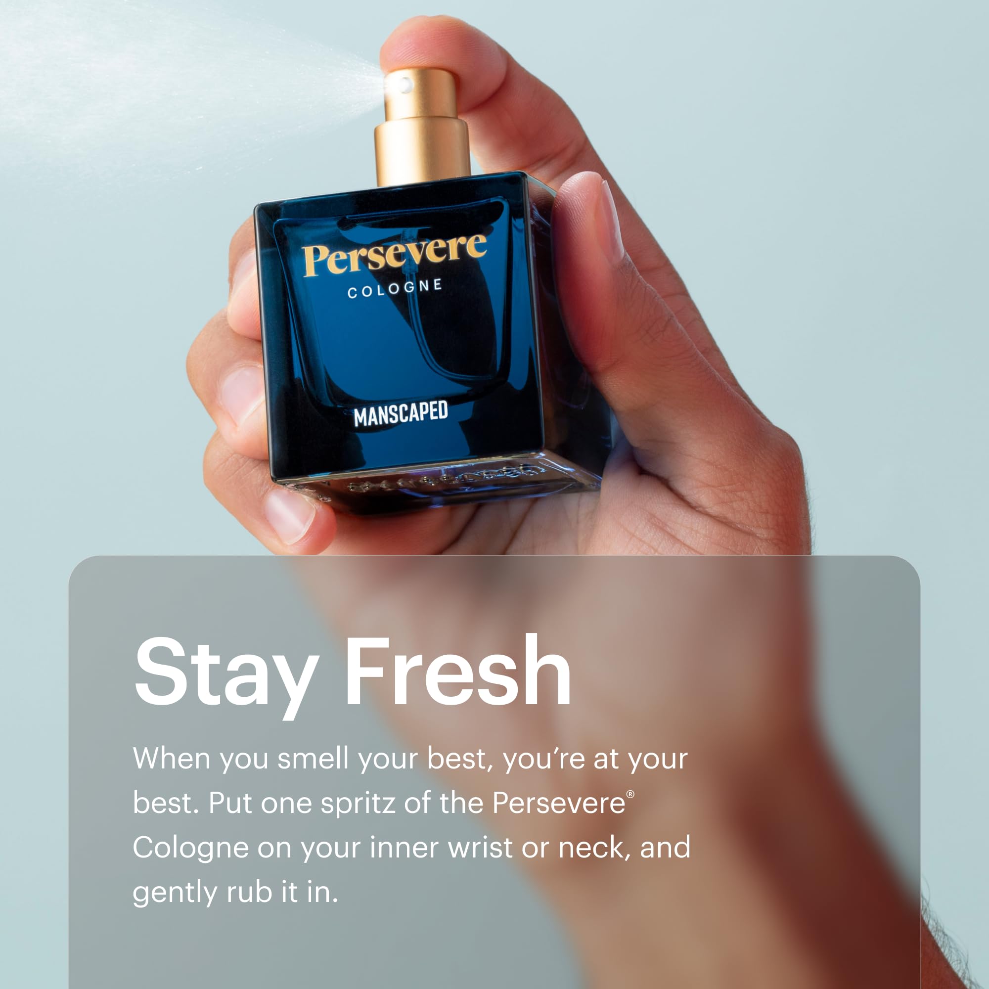 MANSCAPED Persevere packaging and 50 ml size for travel.