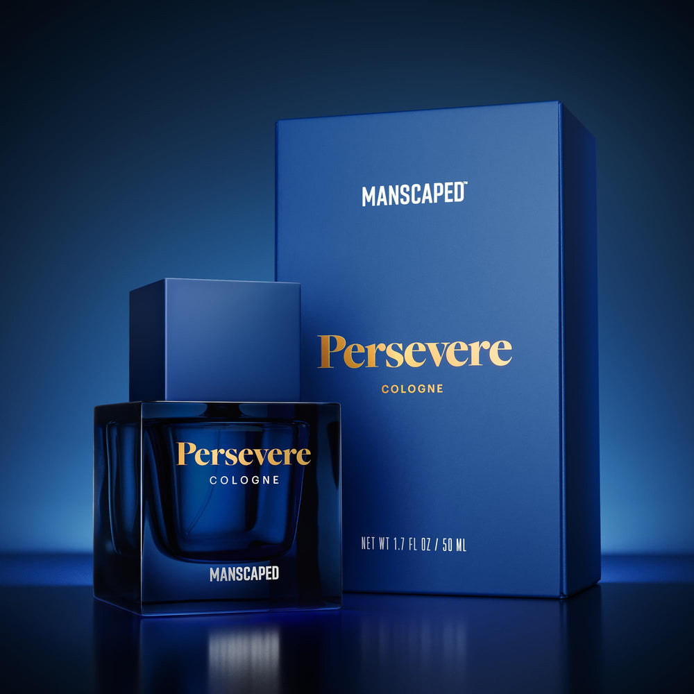 MANSCAPED Persevere 50 ml spray bottle sits on vanity.