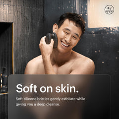 MANSCAPED Face Buffer Pro close-up demonstrates dual cleansing modes in action.