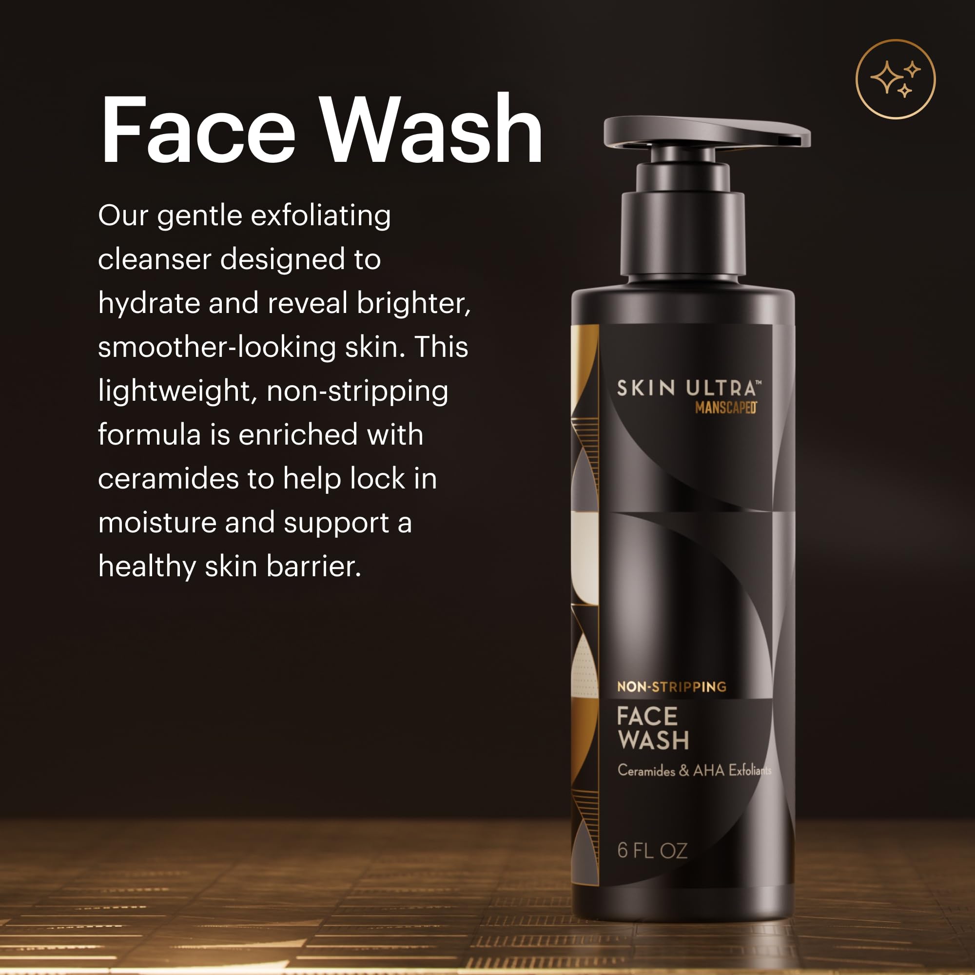 MANSCAPED Moisturizer bottle in hand shows non-greasy, all-day hydration.