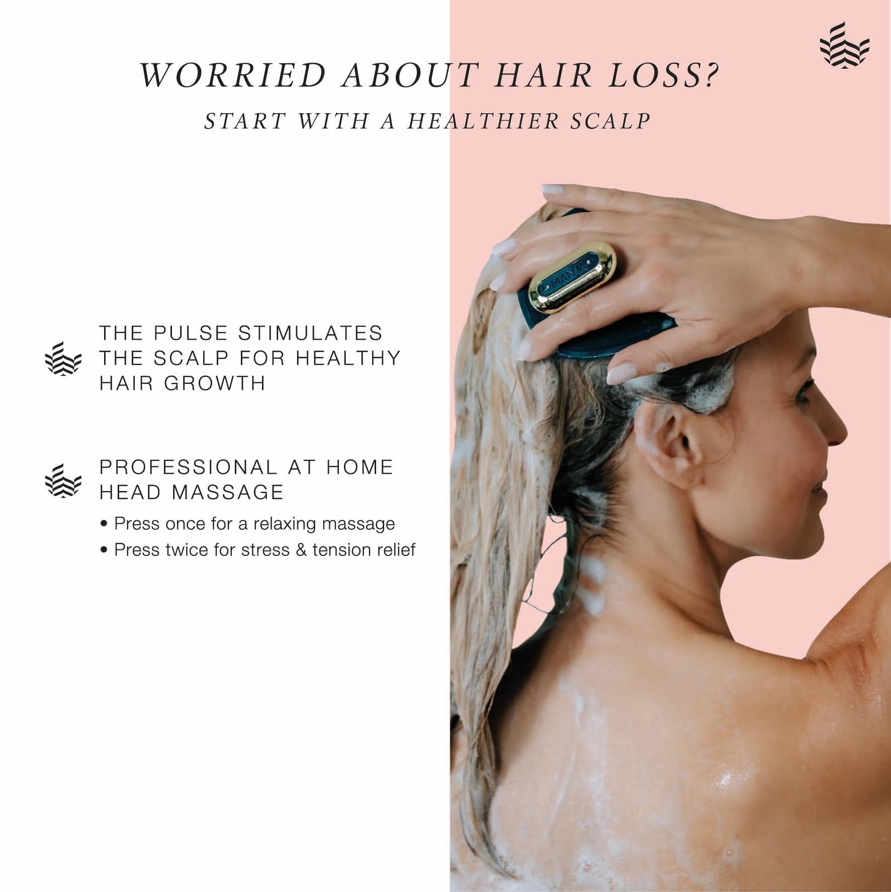 MANTA Pulse in shower using waterproof scalp massager for wet cleansing and exfoliation.