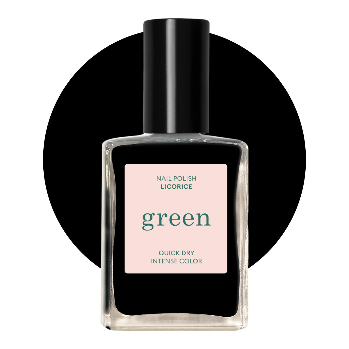 Manucurist Green Licorice bottle close-up, showcasing a glossy black shade.