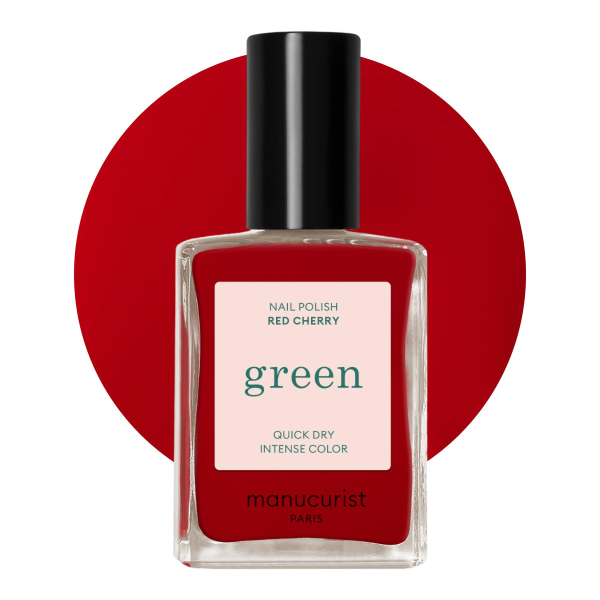 Manucurist Green Red Cherry bottle close-up showing rich color and vegan formula.