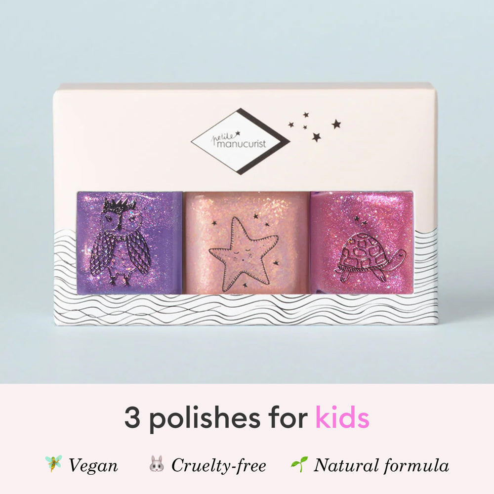 Manucurist Kids Nail Polish Set Scarlett glitter purple bottle—durable color ideal for imaginative play.