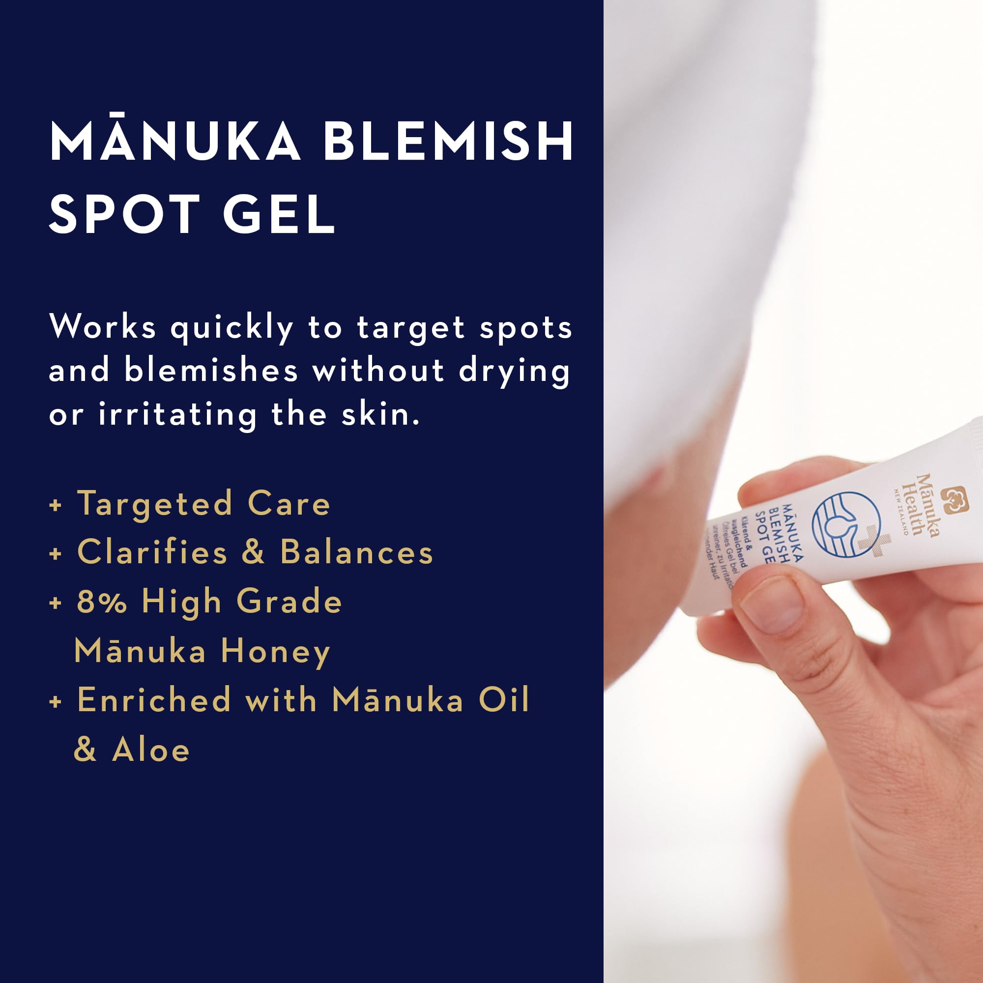 Manuka Health blemish spot gel packaging display