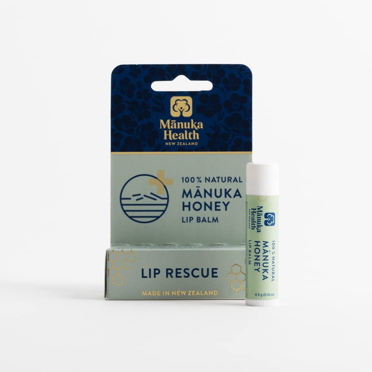 Manuka Health Lip Rescue packaging showcases natural formula.