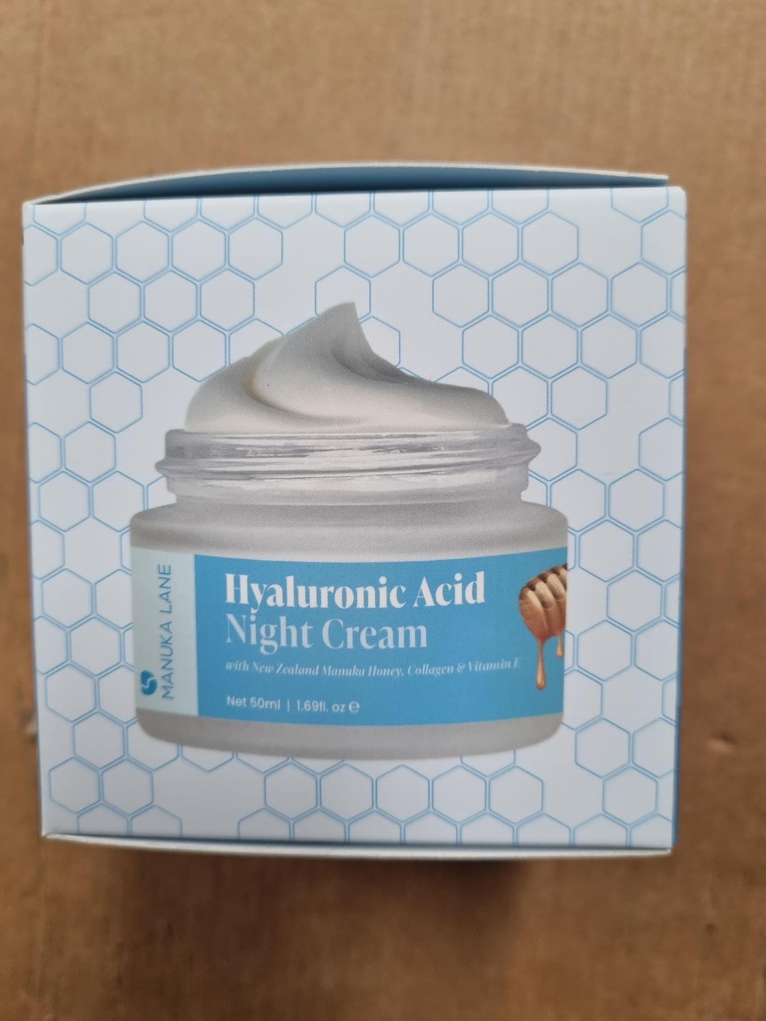 Manuka Lane night cream texture closeup shows lightweight, non-greasy feel for nightly use.