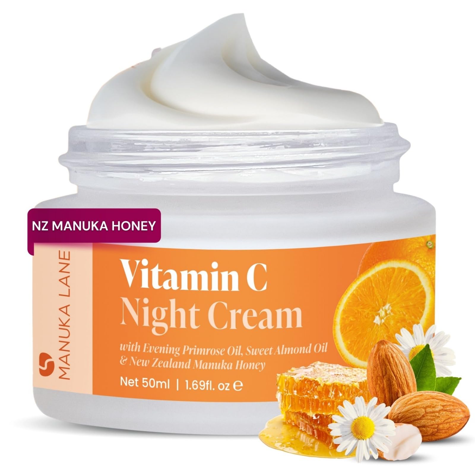 Manuka Lane Vitamin C cream for the face delivering lightweight hydration overnight.