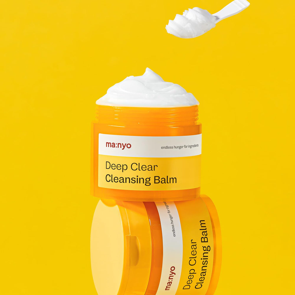 Manyo Deep Clear Cleansing Balm texture shown, soft sherbet melts away impurities.