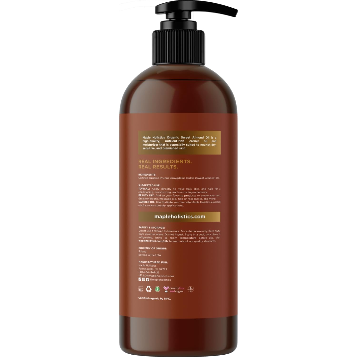 Maple Holistics almond oil skin application with light, non-greasy absorption