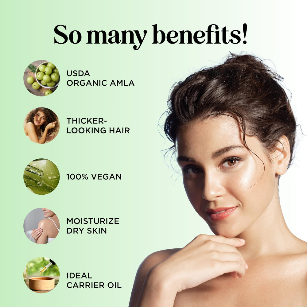 Maple Holistics Amla Oil hair application demonstrates scalp nourishment in use.