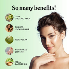 Maple Holistics Amla Oil hair application demonstrates scalp nourishment in use.