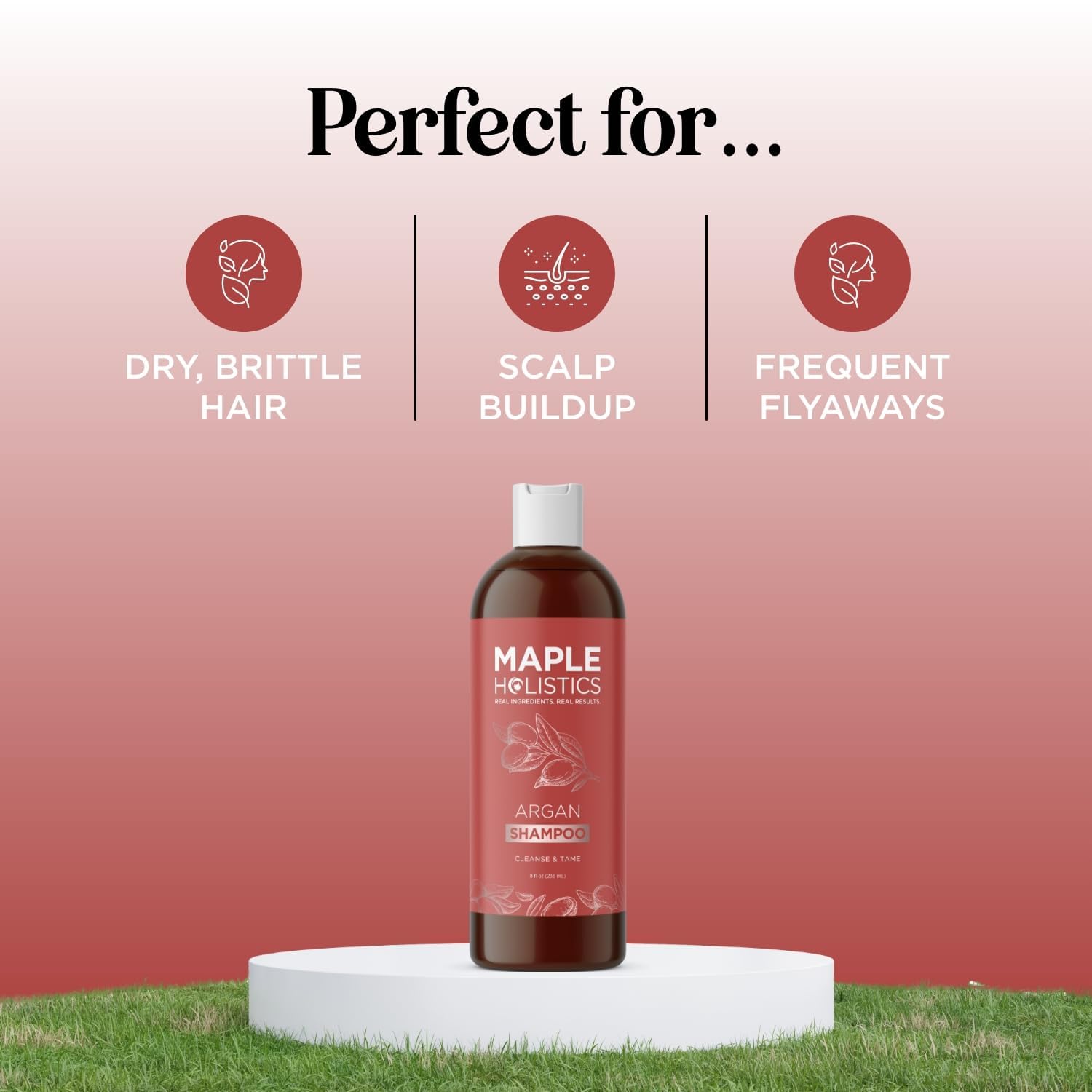 Voluminous, glossy hair resulting from using Maple Holistics shampoo