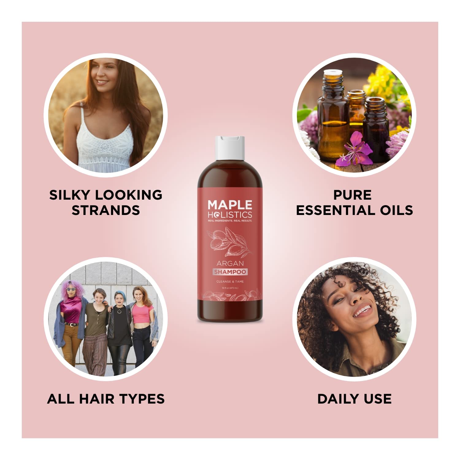 Maple Holistics Argan Oil Shampoo foamy lather on hair during cleansing.