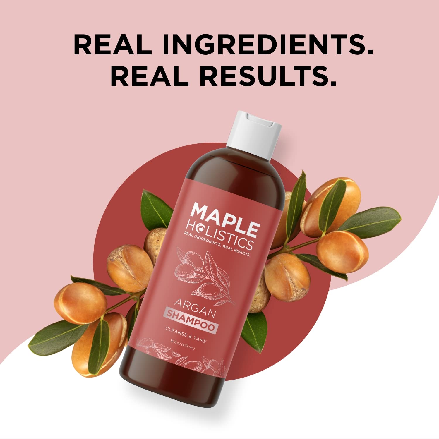 Maple Holistics Argan Oil Shampoo on dresser as part of daily routine.
