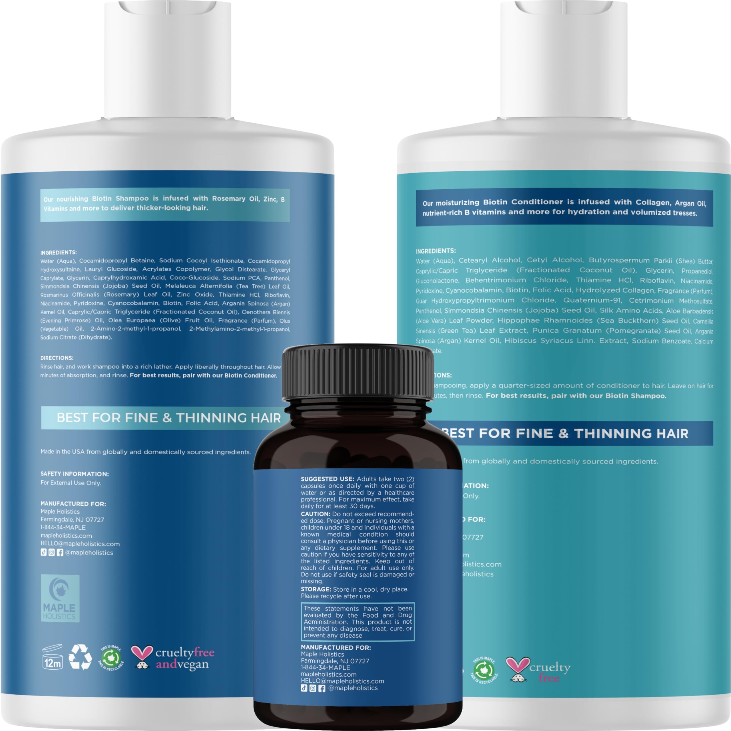 Maple Holistics Biotin Hair Supplement capsule bottle for daily support