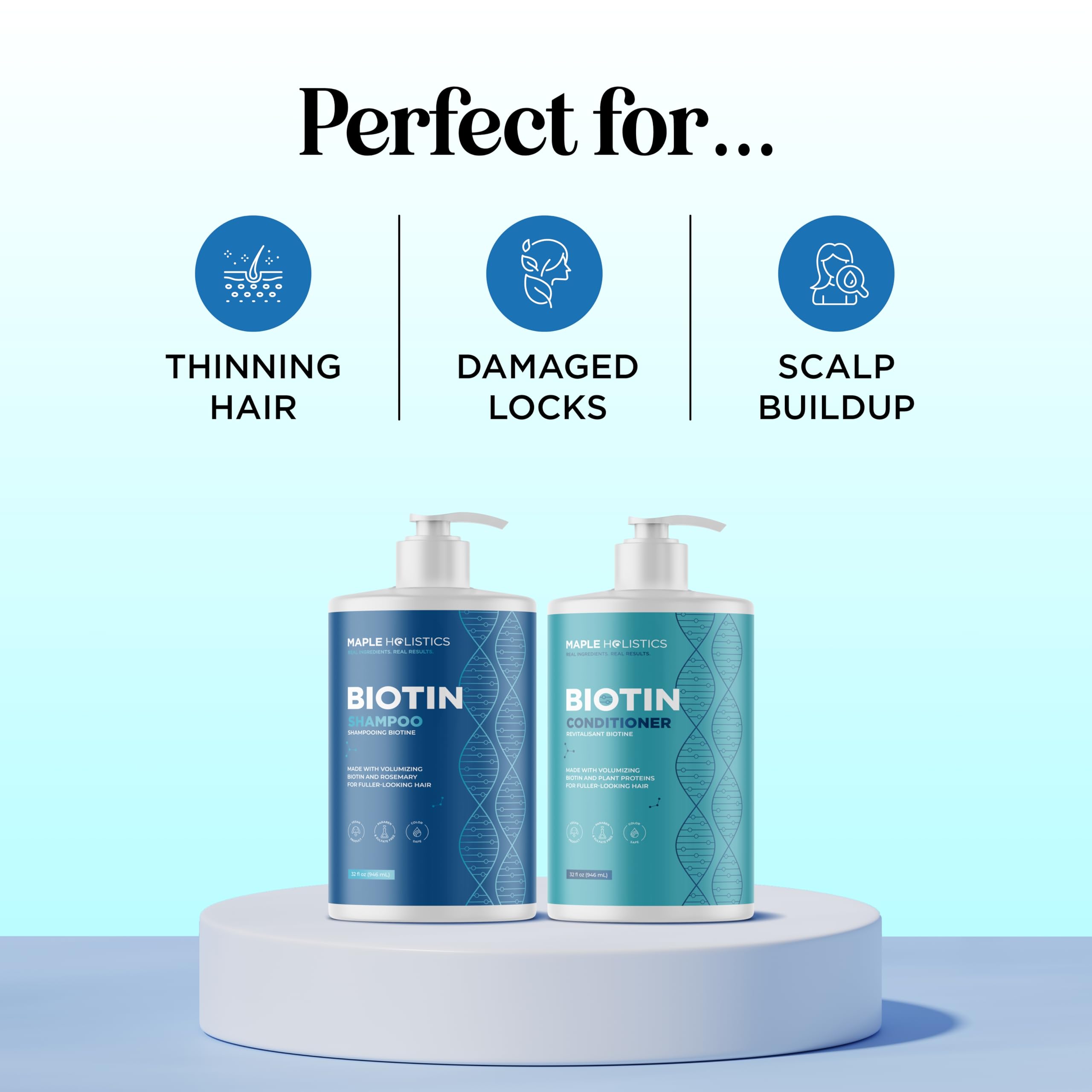 Maple Holistics biotin plant proteins image conveys strengthening moisture.