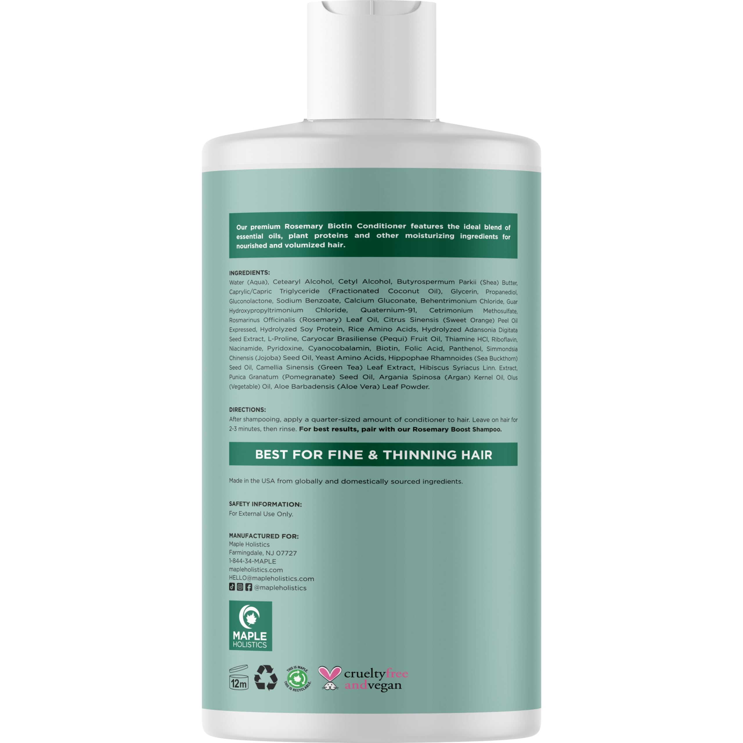 Maple Holistics Biotin Rosemary Conditioner ingredients showcase nourishing oils
