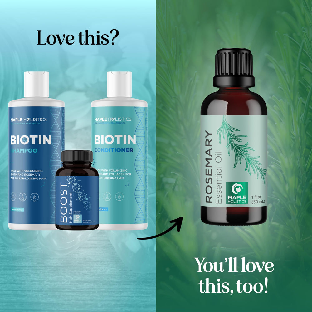 Maple Holistics Biotin supplement bottle with saw palmetto and keratin