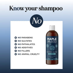 Maple Holistics clarifying shampoo ingredients close-up features peppermint and bergamot
