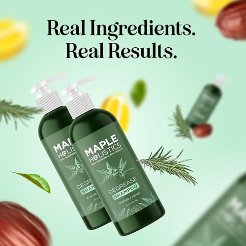Shampoo bottle beside a clean scalp illustration for uses