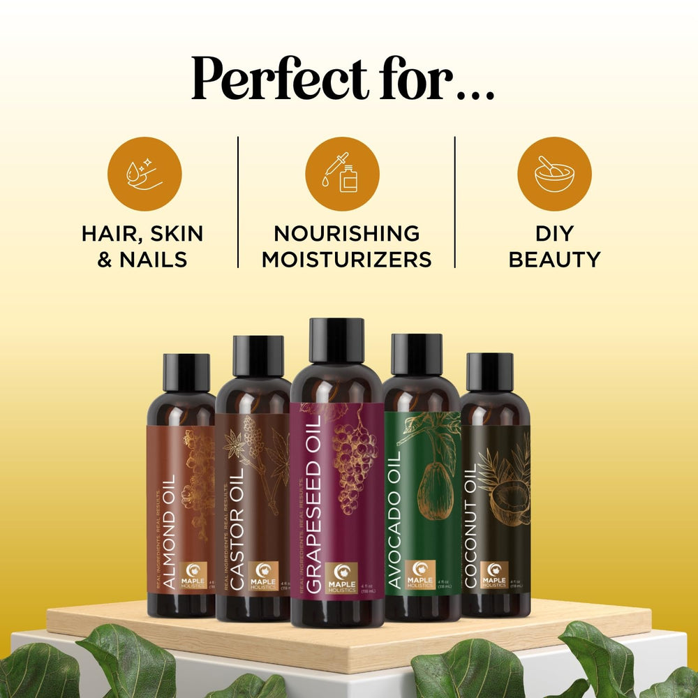 Maple Holistics Fractionated Coconut Oil bottle closeup for deep skin moisturization
