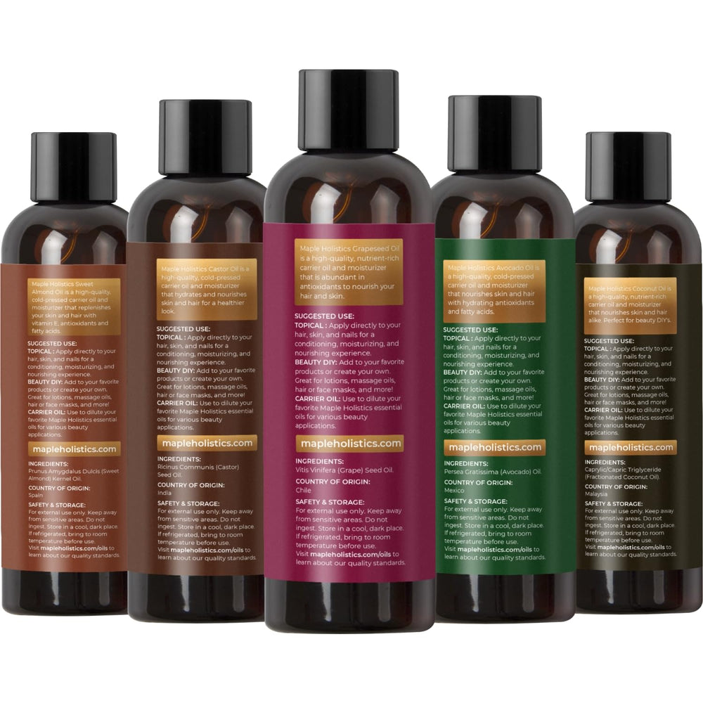 Maple Holistics Grapeseed Oil bottle closeup with shine and potential anti-aging benefits