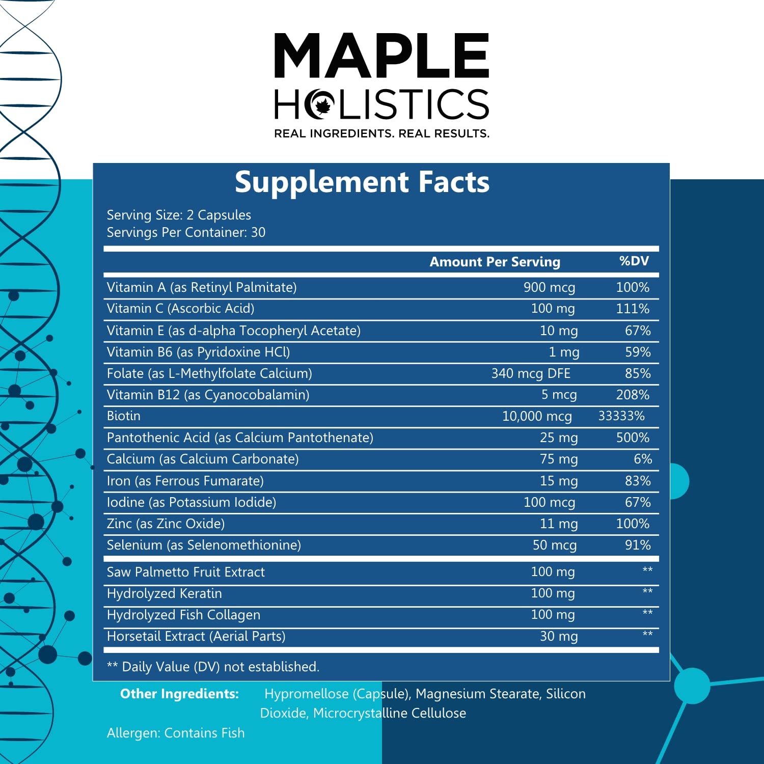 Maple Holistics iron and zinc multivitamin complex bottle.