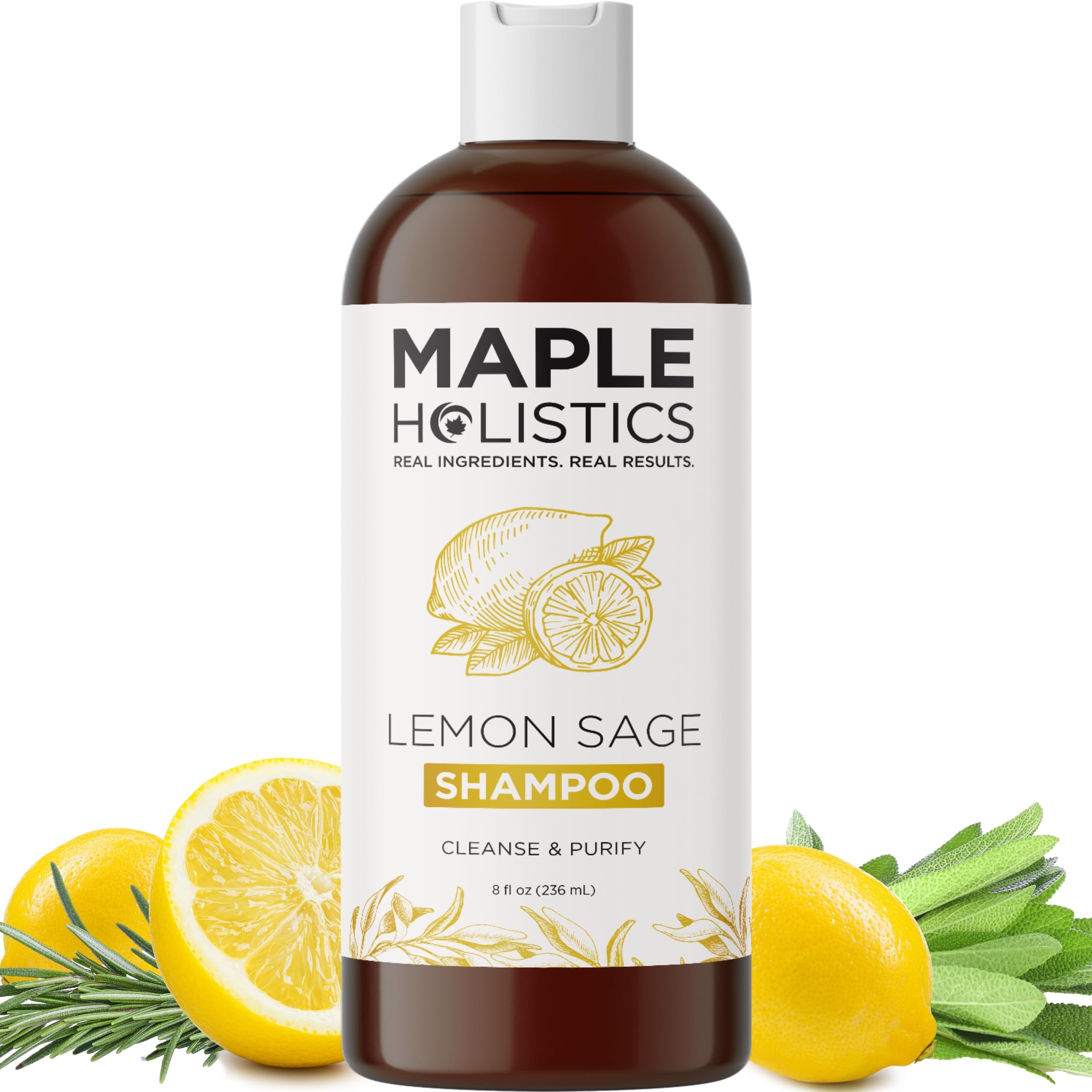 Maple Holistics Lemon Sage Clarifying Shampoo bottle pour for deep cleanse