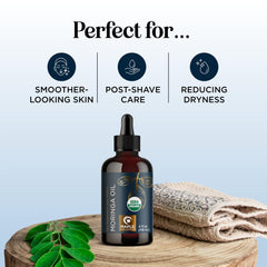Maple Holistics Moringa Oil dropper close-up highlighting pure organic ingredients