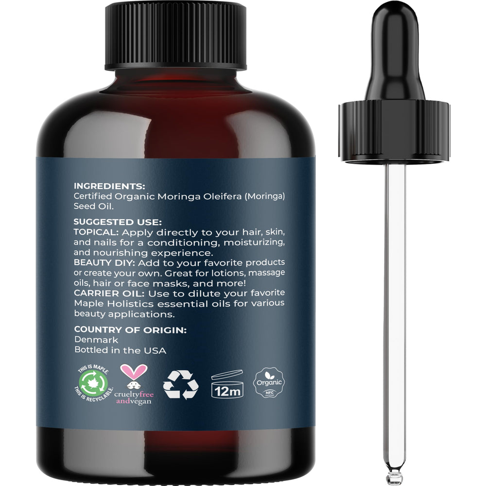 Maple Holistics Moringa Oil face application demonstrates light, non-greasy moisture.
