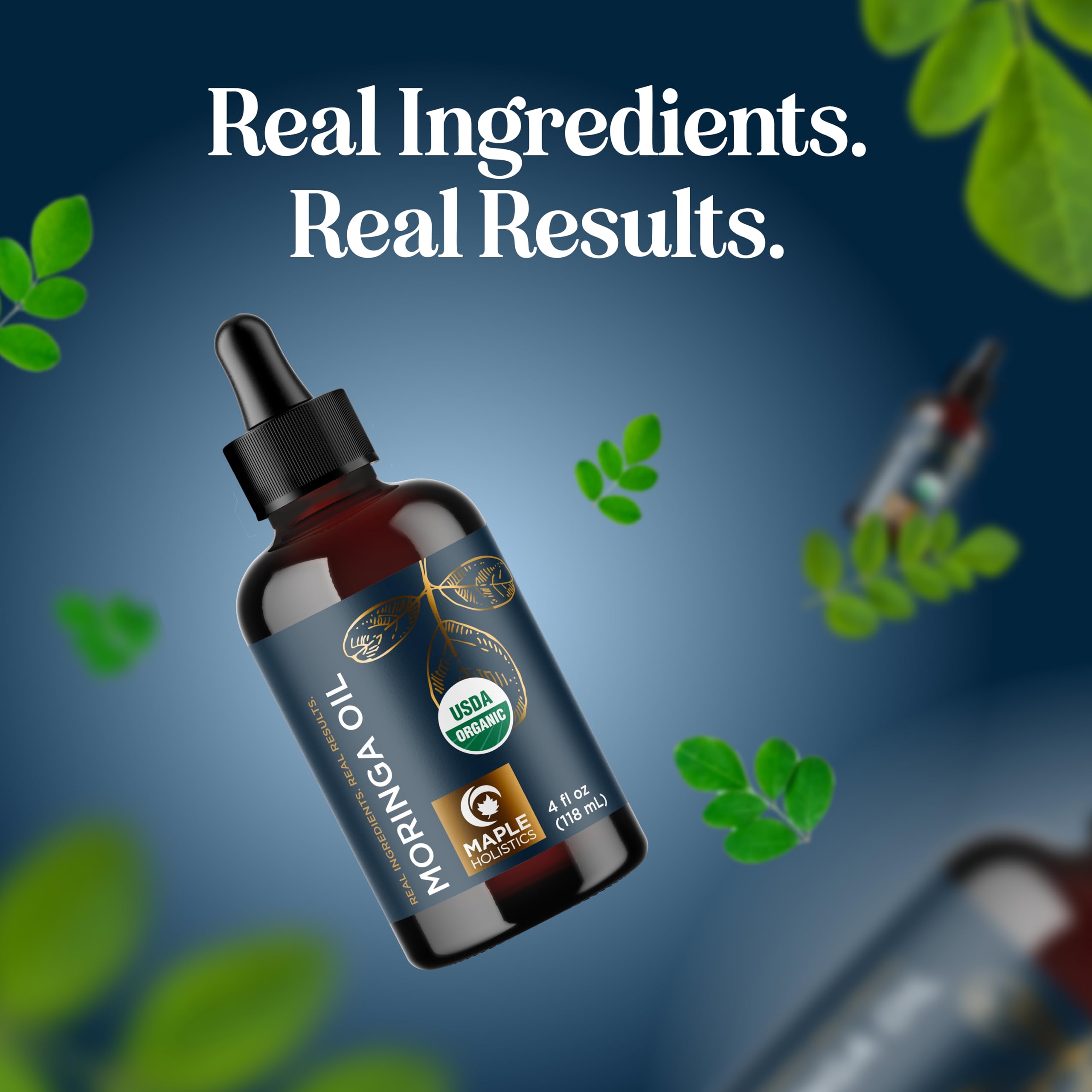 Maple Holistics Moringa Oil packaging highlighting organic cold-pressed purity.