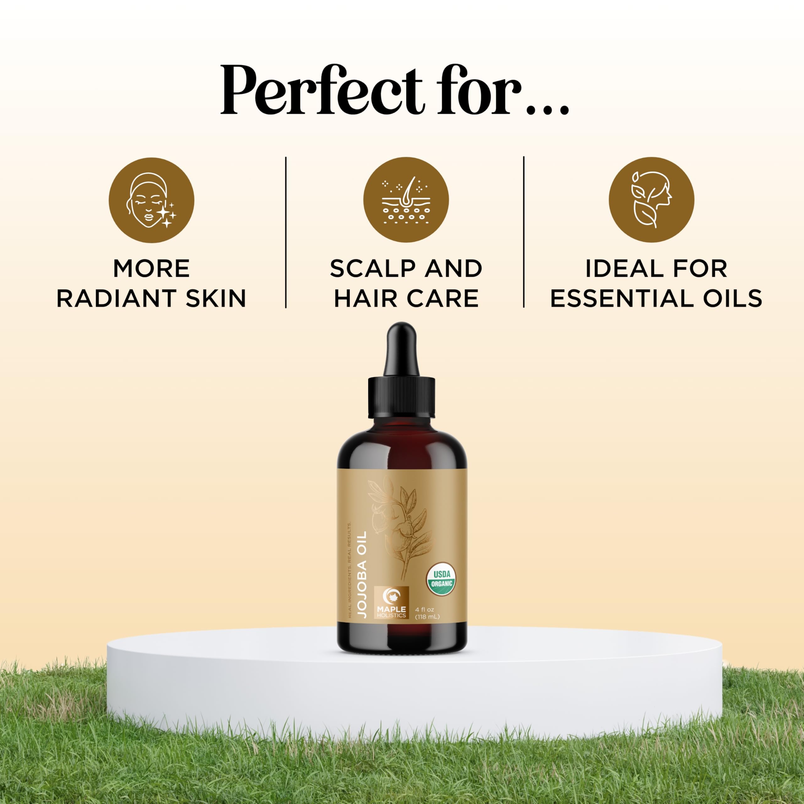 Maple Holistics Organic Jojoba Oil on hair and scalp; hydrates.