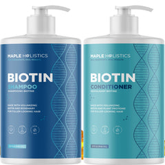 Maple Holistics rosemary biotin shampoo bottle pour boosts volume and color-safe care.