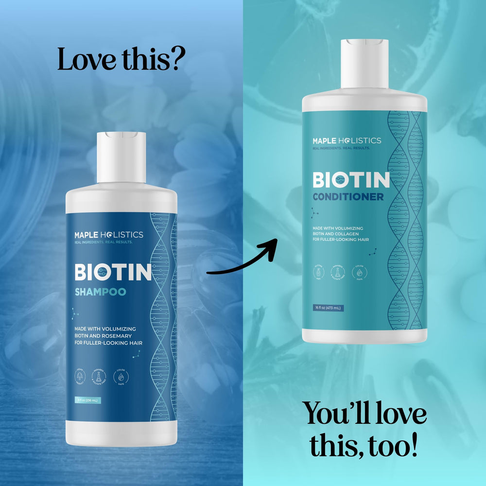 Scalp care close-up with Maple Holistics Rosemary Biotin Shampoo showing nourished roots