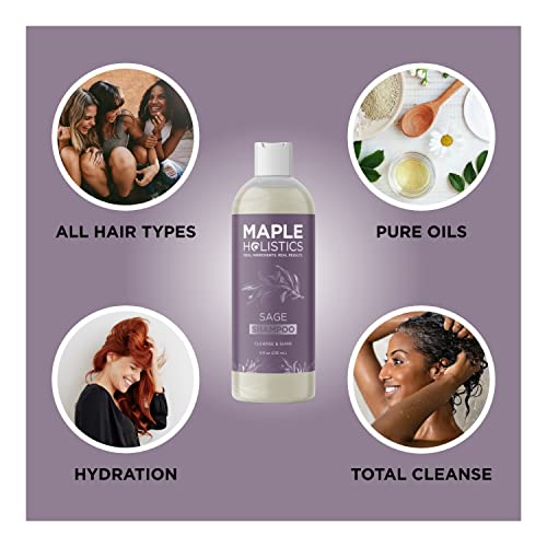 Maple Holistics Sage Rosemary Shampoo being applied to hair shows daily cleansing action.
