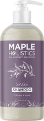 Maple Holistics Sage & Rosemary Shampoo bottle front, clarifying cleanse for scalp buildup.