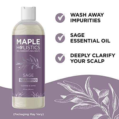 Maple Holistics Sage Rosemary Shampoo ingredients highlight sage and rosemary for scalp refreshment.