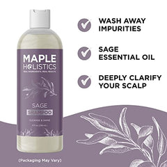 Maple Holistics Sage Rosemary Shampoo ingredients highlight sage and rosemary for scalp refreshment.